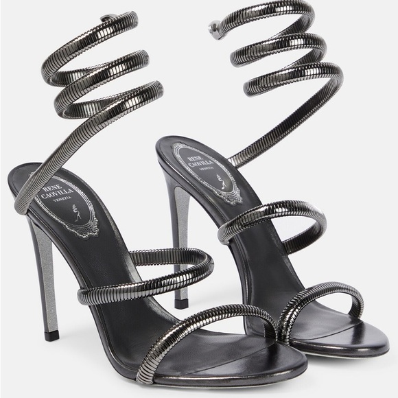 Rene Caovilla Shoes - Rene Caovilla Cleo Snake Jeweled Juniper Elegant Black Leather Spiral Heels